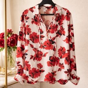 Liz Claiborne Large Floral White Top Prairie Cottage Career LARGE Peasant Flowy